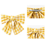 PANTIDE 4 Packs Plaid Hair Bow Clips Barrettes with Black Hair Ties, 4 Colors Large Hair Bowknot(Red/Black/Yellow/Green) with Alligator Hair Clips, Elegant French Style Hair Accessories for Women Girl