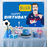 PANTIDE Soccer Coach Happy Birthday Backdrop Banner Funny Football Photography Background Wall Decor Blue Ted Sport Theme Party Supplies Decorations Photo Booth Props for Father Men Adult 5.9 x 3.6 ft