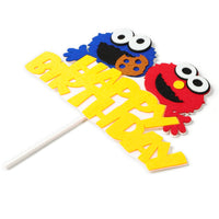 PANTIDE Sesame Inspired Birthday Cake Topper, Happy Birthday Sesame Cake Topper Party Decoration Party Supplies Elmo Cake Topper Cookie Monster Cake Decoration Supplies for Boys and Girls
