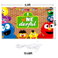 PANTIDE Sesame Brick Wall Photography Backdrop, Elmo Cookie Monster 1st Onederful Large Poster Photo Booth Background Wall Décor, Sesame Birthday Party Supplies for Baby One Year Old (5.9ft x 3.6ft)