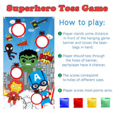 PANTIDE Superhero Toss Games with 4 Bean Bags, Superhero Indoor Outdoor Throwing Game Party Supplies for kids, Carnival Games Toss Games Banner for Birthday Party Decoration Thanksgiving Day Christmas