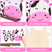 PANTIDE Cow Two Letter Sign Wooden Table Centerpiece for Baby Girls Pink Cow Second Birthday Decoration Pink Farm Barnyard Animals 2nd Table Sign Party Supplies for Baby Shower Cake Smash Photo Props