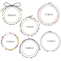 PANTIDE 12Pcs Natural Shell Choker Necklace for Women–Puka Cowrie Seashell Choker Necklace, Adjustable Rainbow Seed Bead Choker Necklace, Handmade Pearl Boho Hawaiian Style Beach Jewelry for Summer