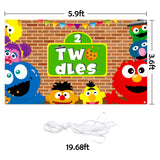 PANTIDE Sesame Brick Wall Photography Backdrop, Elmo Cookie Monster 2nd Twodles Large Poster Photo Booth Background Wall Décor, Sesame Birthday Party Supplies for Baby Two Year Old (5.9ft x 3.6ft)