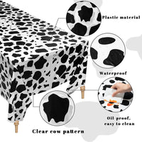 PANTIDE 3Pcs Cow Print Table Cover Plastic Tablecloths Disposable Rectangle Table Cover Waterproof Farm Animal Themed Picnic Birthday Party Favor Supplies Decorations Black and White(70.8 x 53.9 Inch)
