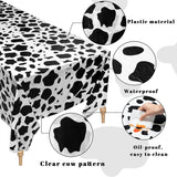 PANTIDE 3Pcs Cow Print Table Cover Plastic Tablecloths Disposable Rectangle Table Cover Waterproof Farm Animal Themed Picnic Birthday Party Favor Supplies Decorations Black and White(70.8 x 53.9 Inch)