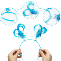 PANTIDE 6 Packs of Feathers and Ponytail Headband, Halloween Christmas Party Costume Plastic Headwear, Light Blue Faux Feather Party Headboppers Accessory School Party Favors Gifts, One Size