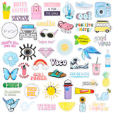 PANTIDE 84Pcs VSCO Starter Stuff Pack Set- Velvet Hair Scrunchies, VSCO Stickers, Shell Necklace Choker, Shell Bracelets, Adjustable Handmade Wave Bracelets, Metal Straws with Brush and Storage Bag