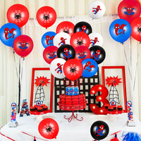 PANTIDE 50 Packs Spiderman Birthday Balloons, 12Inch Blue Red Black Latex Balloons Bouquet with Ribbons, Avengers Superhero Party Favors Decorations Supplies for Kids Boys Birthday Party Baby Shower