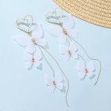 PANTIDE Pearl Heart Butterfly Dangle Earrings for Women Girls, Wedding Pearl Plated Yarn Butterfly Hook Long Tassel Dangling, Butterfly Earrings for Bridal Dress Ear Accessories Earrings Gift