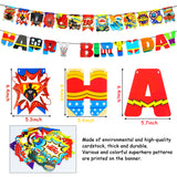 PANTIDE 54 Pack Superhero Party Supplies Set Spider 40Pcs Latex Balloons Happy Birthday Garland Banner Suit Cake Cupcake Toppers Decor Sign Superhero Theme Party Favor Supplies Decorations for Kids