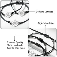 PANTIDE 3Pcs Pinky Promise Distance Matching Bracelets Set -Adjustable Waterproof Handmade Cord Compass Friendship Bracelets, Birthday Xmas Graduation Anniversary Gifts for Couple Families Friends