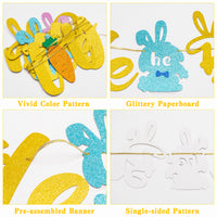 PANTIDE Little Bunny Gender Reveal Banner Glitter Easter What Will Our Little Bunny Be Easter He or She Gender Reveal Hung Bunting Pregnancy Announcement Party Decorations Supplies for Baby Shower