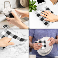 PANTIDE 4Pcs Black & White Plaid Swedish Kitchen Reusable Dish Clothes Fast Dry Dish Towels Sponge No Odor Highly Absorbent Eco-Friendly Cleaning Cloths Washable Cellulose Dishcloth Rag Cleaning Wipes