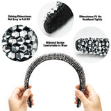 PANTIDE 3 Pieces Rhinestone Crystal Padded Headband for Women Girls- Glitter Bejeweled Diamond Bead Hairband, Non-Slip Widened Hair Hoops for Party Head Accessories in 3 colors(Silver, Rainbow, Black)