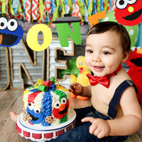 PANTIDE Sesame Inspired One Birthday Banner Sesame Themed 1st Birthday High Chair Banner Elmo Cookie Monster Photo Props Garland Party Supplies Decorations for Boys Girls