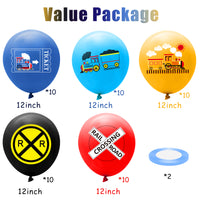 PANTIDE 52 Pcs Railroad Crossing Train Balloons Set 12 Inches Latex Balloons Bouquet with Ribbon Railway Choo Choo Steam Train Traffic Sign Party Decorations Supplies for Kids Birthday Baby Shower