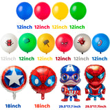 PANTIDE 56Pcs Superhero Balloons Party Supplies Kit - Captain America Spiderman Foil Balloons, 12 Inches Avengers Logo Printed Solid Color Latex Balloons, Superhero Themed Birthday Party Decorations