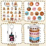 PANTIDE 87Pcs Bear Party Favors Supplies Set – Included Stuffed Plush Bear Vinyl Stickers Keychains Badges Silicone Wristbands Bracelets for Birthday Gifts Baby Shower Wedding Classroom Rewards