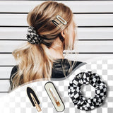 PANTIDE 14 Packs Black and White Checkered Hair Pins Hair Scrunchies Set Checkerboard No Crease Wave Geometric Duckbill Hair Clip and Hair Ties Fashion Hair Accessories for Women Girls Toddlers