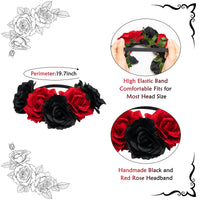 PANTIDE Day of the Dead Sugar Skull Temporary Face Tattoos Rhinestone Stickers Face Gems Makeup Jewelry with Red Black Rose Floral Crown Headband for Women Girls Dia De Los Muertos Halloween Costume