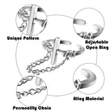 PANTIDE 17Pcs Punk Gothic Rings Set, Vintage Knuckle Rings Set Adjustable Alloy Biker Obsidian Chain Open Rings, Stackable Hollow Carved Finger Rings Midi Rings Joint Jewelry for Women Girls (Silver)