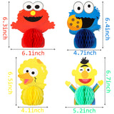 PANTIDE 7Pcs Sesame Honeycomb Centerpieces Table Topper, Double-Sided Elmo Cookie Monster Table Decorations Sesame Party Favors Photo Booth Props for Kids Birthday Party Sesame Theme Party Supplies