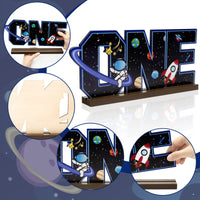 PANTIDE Outer Space One Letter Sign Table Wooden Centerpiece for Baby Boys Girls Solar System 1st Birthday Party Table Decorations Planets Themed First Party Supplies for One Baby Shower Photo Props