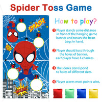 PANTIDE Spiderman Toss Game Banner with 4 Bean Bags, Fun Indoor Outdoor Party Game Activities for Kids and Adults, Avengers Superhero Themed Throwing Games Birthday Party Decoration Supplies Set