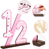 PANTIDE Half Number Sign 1/2 Birthday Wooden Table Centerpiece for Baby Girls 6 Month Birthday Party Decoration Supplies Pink Large Numbers Table Decor for Half Year Baby Shower Cake Smash Photo Props
