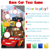 PANTIDE Race Car Toss Game Banner with 4 Bean Bags- Racing Themed Indoor Outdoor Family Party Tossing Activities for Kids Adults, Let’s Go Racing Throwing Games Birthday Party Supplies Decor Gift Set