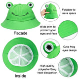 PANTIDE 2 Packs Cute Frog Bucket Hats Parent-Child Hats, Green Wide Brim Fisherman Hats, Polyester Bucket Summer Sun Protection Anti UV Hats, Packable Unique Family Matching Hats for Parent and Kid