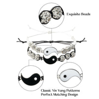 PANTIDE 6Pcs Yin Yang BFF Couples Bracelets Necklace Set Adjustable Yin Yang Pendant Matching Necklace Cord Bracelet Energy Beads Bracelet Friendship Relationship Valentines Gift Boyfriend Girlfriend