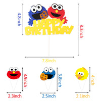PANTIDE 49 Pack Sesame Inspired Cake & Cupcake Toppers Kit, Happy Birthday Sesame Cake Topper Cupcake Toppers Elmo Cookie Monster Big Bird Birthday Party Supplies Favors Cake Decorations for Kids