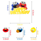 PANTIDE 49 Pack Sesame Inspired Cake & Cupcake Toppers Kit, Happy Birthday Sesame Cake Topper Cupcake Toppers Elmo Cookie Monster Big Bird Birthday Party Supplies Favors Cake Decorations for Kids