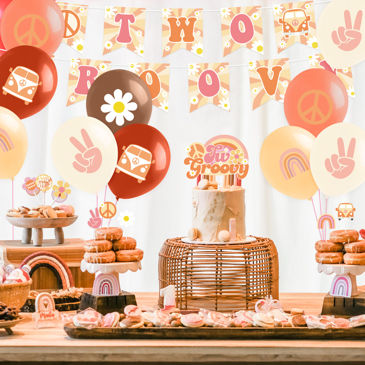 Gyufise 25-teilige Hippie Party Deko Für Kuchen & Cupcakes - Boho Motive Mit Stäbchen Für Geburtstag & Theme-Party