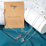 PANTIDE 3Pcs Constellation Zodiac Layer Necklace for Women Retro Gold Plated 12 Constellation Pendant Necklace Exquisite Letter Horoscope Old English Zodiac Sign Necklace Jewelry Birthday Gift(Silver)