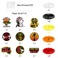 PANTIDE 9Pcs Karate Taekwondo Party Honeycomb Centerpiece Table Toppers Flower Paper Fans Strike First Strike Hard No Mercy Karate Theme Birthday Favors Supplies Decorations for Kids Adults