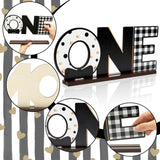 PANTIDE Mr. Onederful ONE Letter Sign Wooden Table Centerpiece for Baby Boys Little Man 1st Birthday Party Decorations Black White and Gold Checkered Bow Tie Table Decor Baby Shower Cake Smash Props