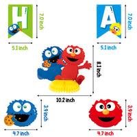 PANTIDE Sesame Birthday Party Decorations Kit - Sesame Happy Birthday Banner Bunting, Hanging Swirls Streamers, Elmo Cookie Monster Honeycomb Centerpiece Table Topper, Elmo Party Supplies for Kids