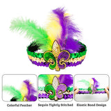 PANTIDE 2 Packs Mardi Gras Long Striped Stockings with Feathers Headband for Women Girls- Colorful Striped Socks Thigh High Tall(One Size), Purple Yellow Green Sequin Flapper Elastic Headband