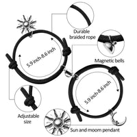 PANTIDE 2Pcs Sun and Moon Magnetic Couples Bracelets - Mutual Attraction Matching Relationship Adjustable Distance Bracelet Gift with Envelop, Greeting Card, Velvet Bag for Lover Girlfriend Boyfriend