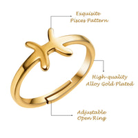 PANTIDE 3Pcs Constellation Zodiac Sign Open Rings for Women Girls, Retro Gold Plated 12 Constellation Finger Rings, Exquisite Letter Horoscope Old English Zodiac Sign Rings Jewelry for Birthday Gift