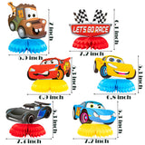 PANTIDE 6 Pieces Race Car Honeycomb Centerpieces for Party Table Decor, Double-Sided Racing Table Topper for Birthday Party Supplies Favors, Let’s Go Racing Themed Photo Booth Props for Baby Shower