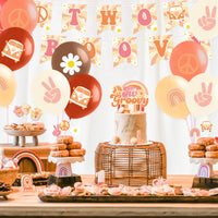 PANTIDE 51Pcs Retro Hippie Boho Girl Party Decoration Set - 2nd Latex Balloons Two Groovy Banner Cake Cupcake Toppers Hippie Themed Daisy Party Supplies Photo Props for 2 Year Old Baby Girls Kids