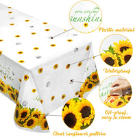 PANTIDE 4Pcs Sunflower Table Cover Plastic Tablecloths Disposable Rectangle Table Cloth Waterproof You Are My Sunshine Themed Picnic Party Favor Supplies Decorations Yellow and White(70.8 x 43.3 Inch)