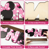 Laffact Minnie Theme One Letter Sign Table Decoration for Wooden Table Centerpiece Topper, 1st Birthday Party Decoration Supplies One Birthday Wood Table Sign Milestone Photo Props for Baby Shower