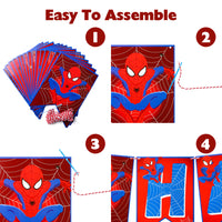 PANTIDE Spiderman Happy Birthday Banner Bunting, Reusable Swallowtail Flag High Chair Banner Hanging Decor for Nursery, Avengers Superhero Theme Birthday Party Decorations Supplies for Baby Kids Boys