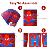 PANTIDE Spiderman Happy Birthday Banner Bunting, Reusable Swallowtail Flag High Chair Banner Hanging Decor for Nursery, Avengers Superhero Theme Birthday Party Decorations Supplies for Baby Kids Boys