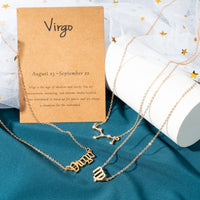 PANTIDE 3Pcs Constellation Zodiac Layer Necklaces for Women Girls, Retro Gold Plated 12 Constellation Pendant Necklace Exquisite Letter Horoscope Old English Zodiac Sign Necklace Jewelry Birthday Gift
